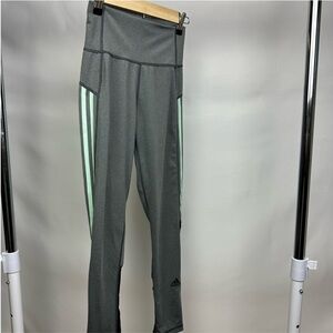 Adidas Gray High-Rise Leggings w/ Mint Stripes & Mesh Calf Panels - Size S